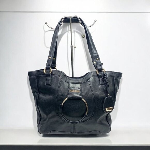Ellen Tracy Large Tote Shoulder Bag Black Vegan Leather 16"W x 11.5"H x 5.5"D - Picture 1 of 15